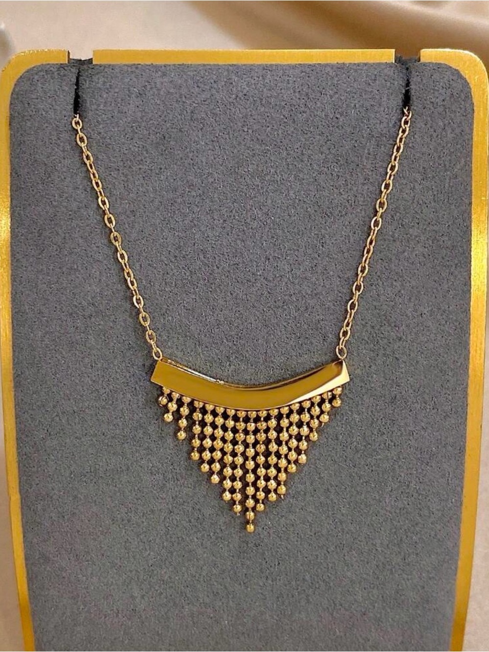 14K gold beaded fringe necklace